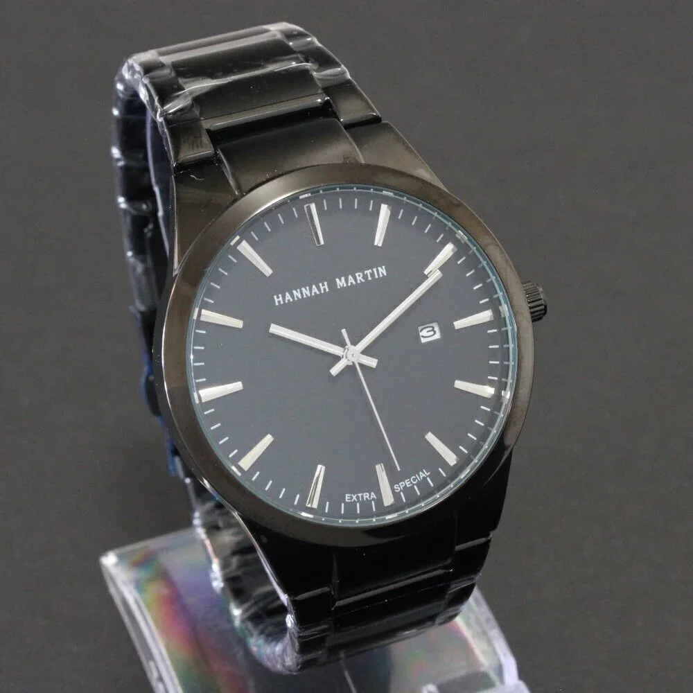 Men's Sports Watch Raised Indices Integrated Bracelet Black Quartz 40mm